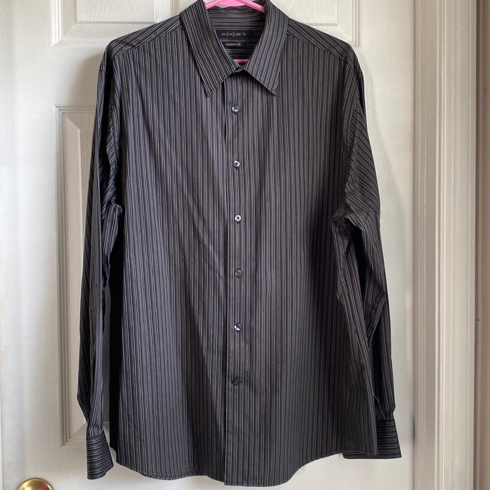 Axist Men’s Modern Fit Button Down Dress Shirt Gray Pin striped XL